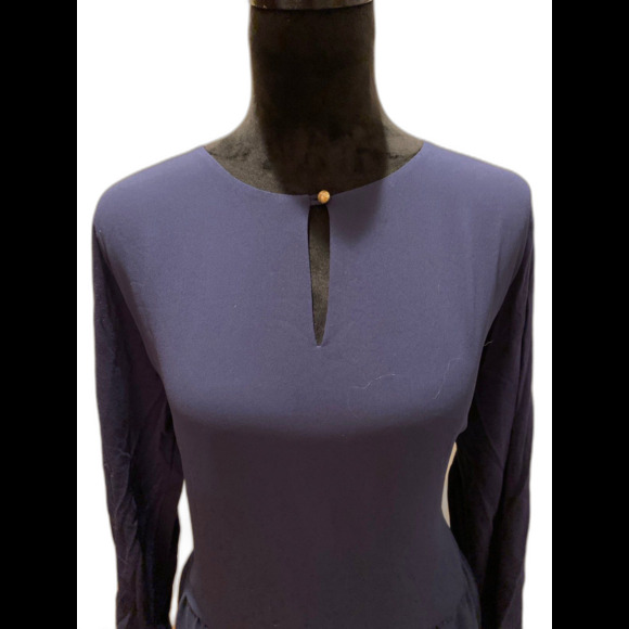 Michael Kors Blouse Plus Sz XL Top Navy Ruffle Hem Bell Long Sleeves Dressy Chic - Picture 2 of 10